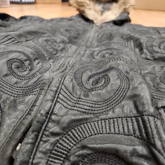 Sally & John New York Mens 4XL Hooded Leather Bomber Jacket Black Streetwear - Picture 3 of 16